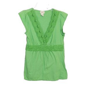 Eyelash Couture Green Cotton Short Sleeve Top Women's L Y2K